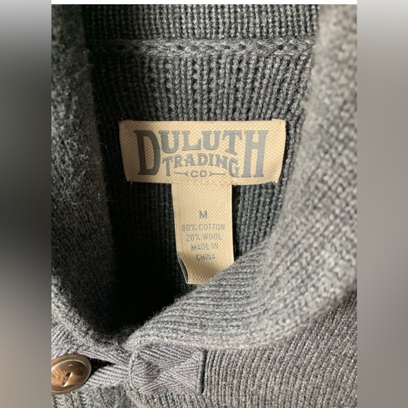 Duluth Trading Mens Brigadier Shawl Collar Gray Sweater Medium - Picture 3 of 4